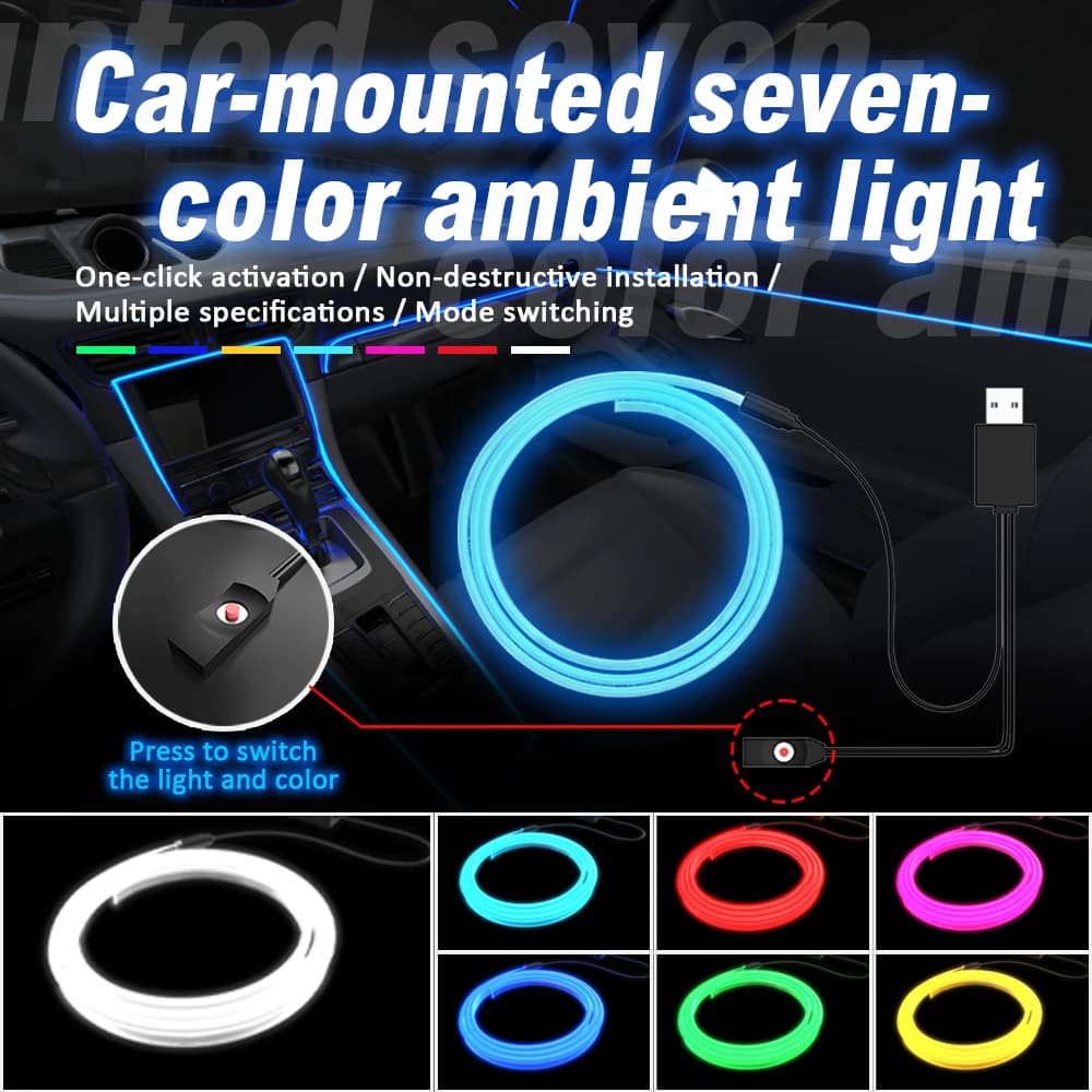 Luce per atmosfera interna auto 1/2/3/4/5M Lampada decorativa a LED Cavo al neon flessibile Striscia Interfaccia USB illuminazione ambientale decorativa