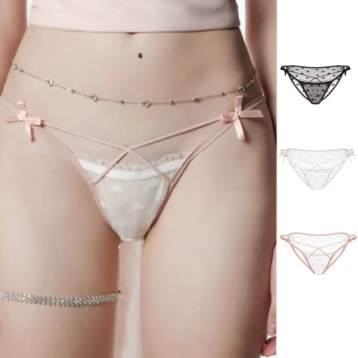 SP&CITY Love Heart Embroidery Mesh Transparent Sexy Women's Underwear Lace Sweet Bow Hollow Out Panties Thin Soft Cute Briefs