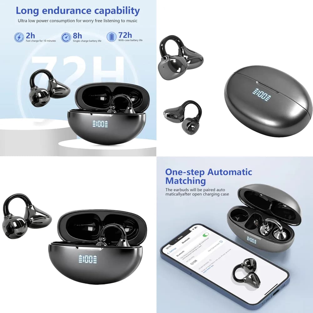 New OWS Wireless Headphone with LED Display Hi-fi Stereo Earbuds for Travel BT 5.4 Clear Calls Earphone High Quality Headset