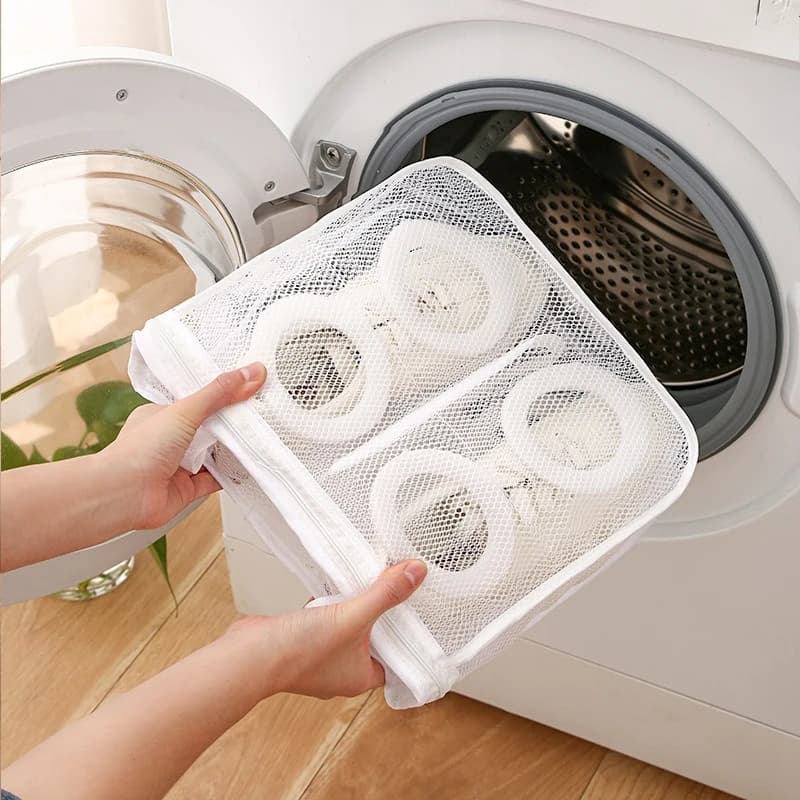 Sacchetto per bucato in rete resistente per scarpe, lavabile in lavatrice, anti-deformazione, con chiusura a zip per una pulizia efficace, organizer per il bucato