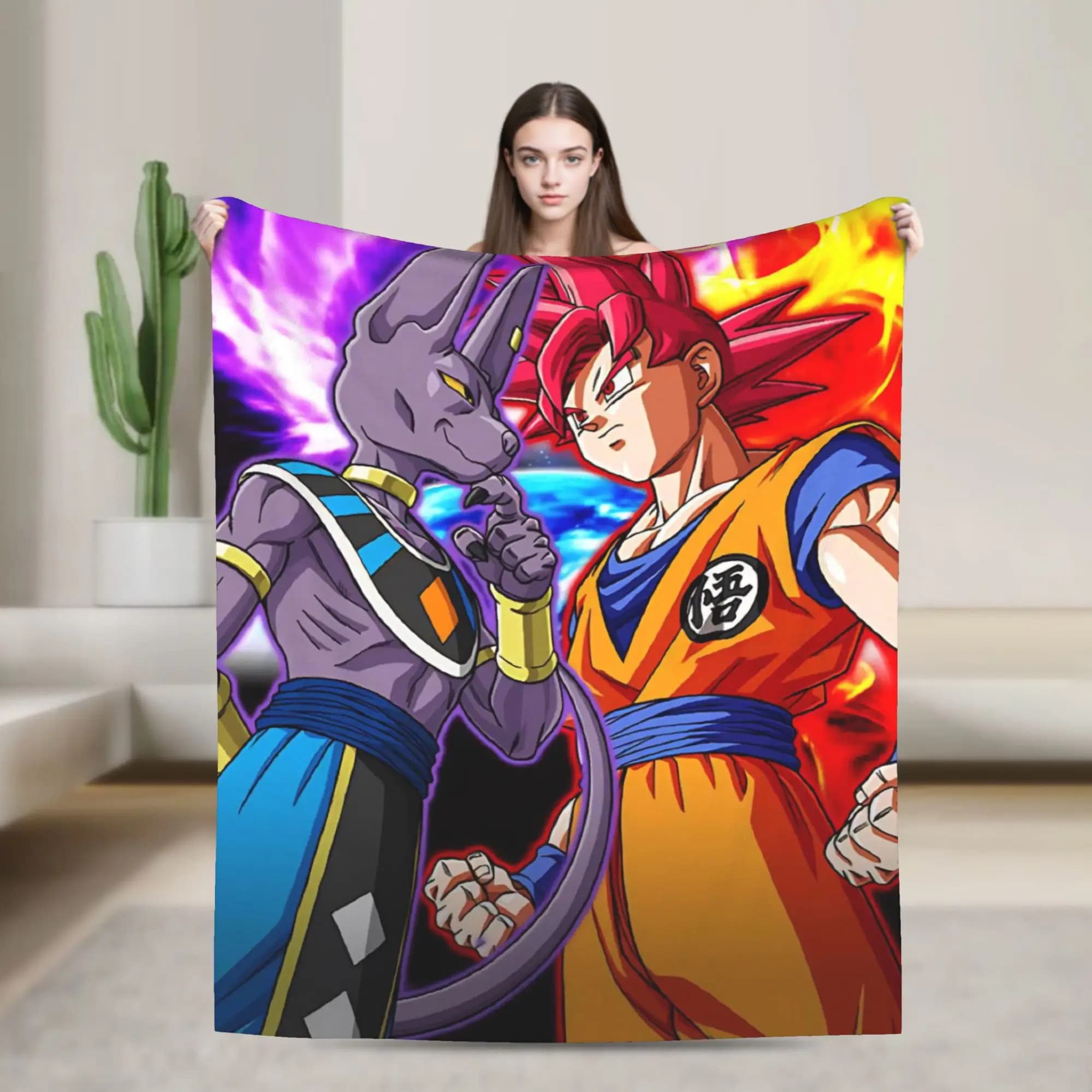 DBZ Super Blanket Velvet Textile Decor Beerus Goku Portable Super Warm Throw Blankets for Bed Bedroom Bedspread