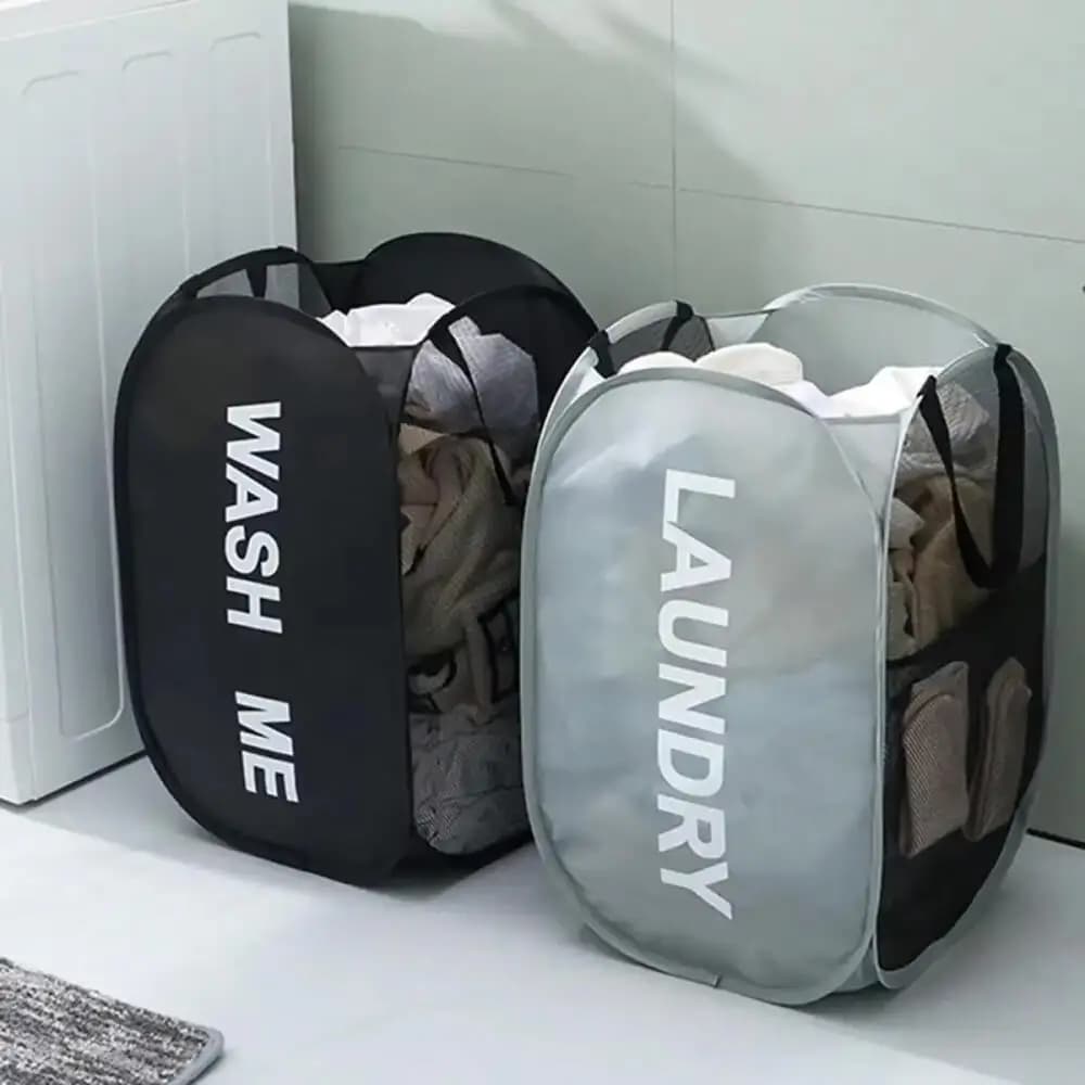 Portable Mesh Pop Up Laundry Hamper Wide Opening Breathable Collapsible Foldable Space Saving Basket For Dorm Travel Bathroom