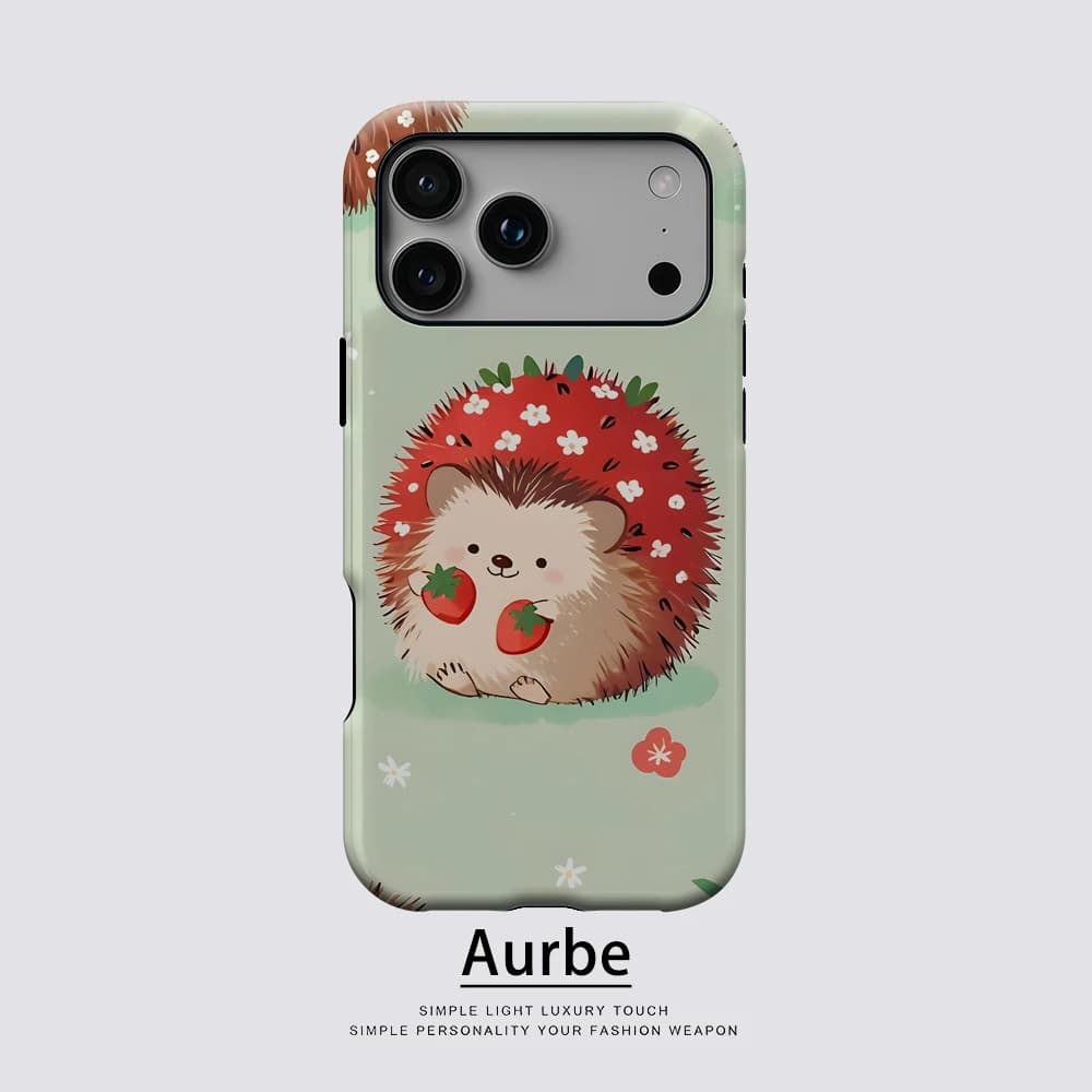 Cover Magnetica per iPhone 17 16 15 14 13 Pro Max Plus con Riccio Fragola, Custodia Robusta a Strato Singolo o Doppio
