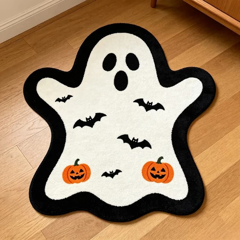 VIKAMA Halloween carpet with cute Ghosts, Zucca and Pipistrello print, Anti-slip, Absorbent, Bathroom Mat, Entrance Decoration and Home