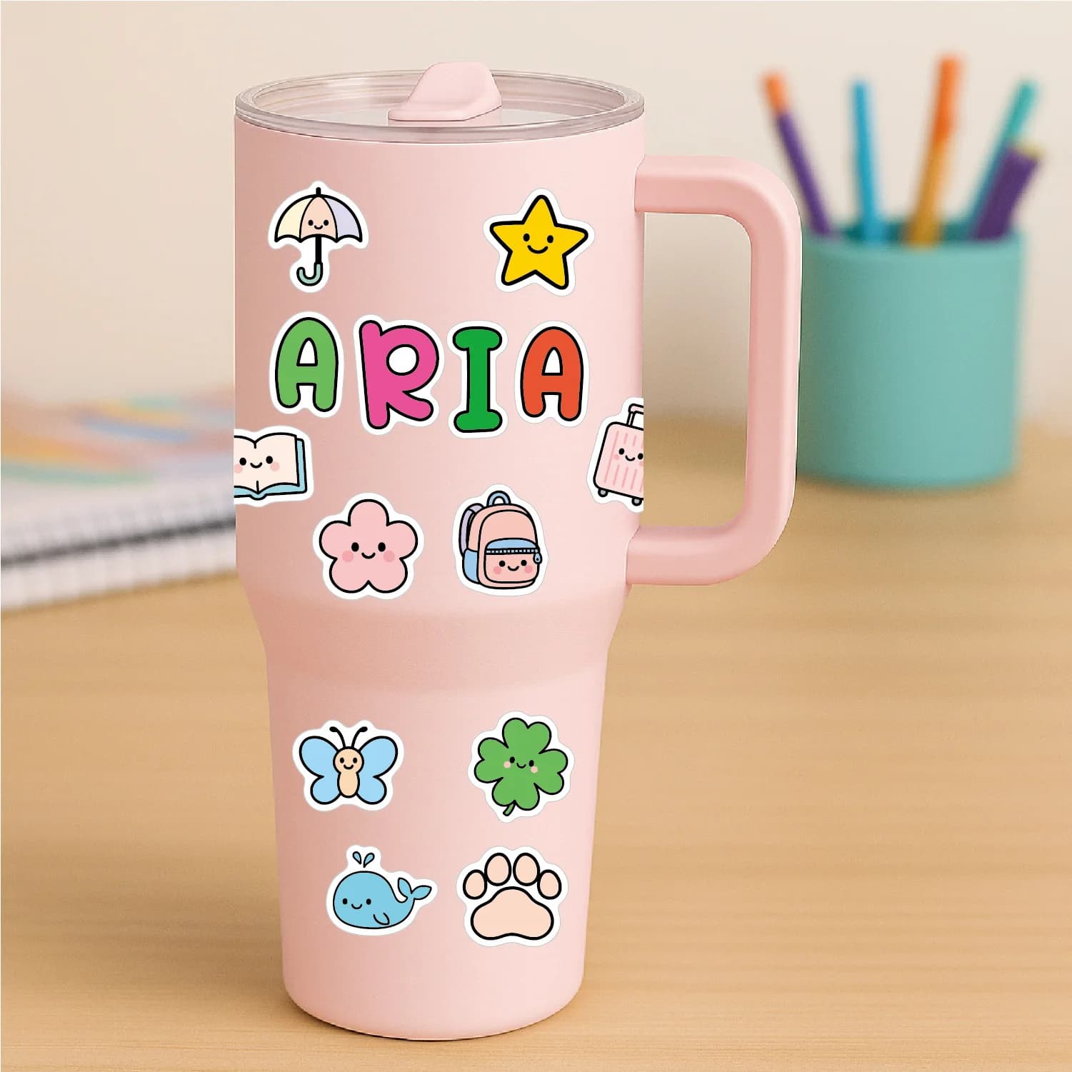 Matte Finish Letter Stickers Adorable Cartoon Self Adhesive for Water Bottle Bento Box Personalized Name DIY Gift