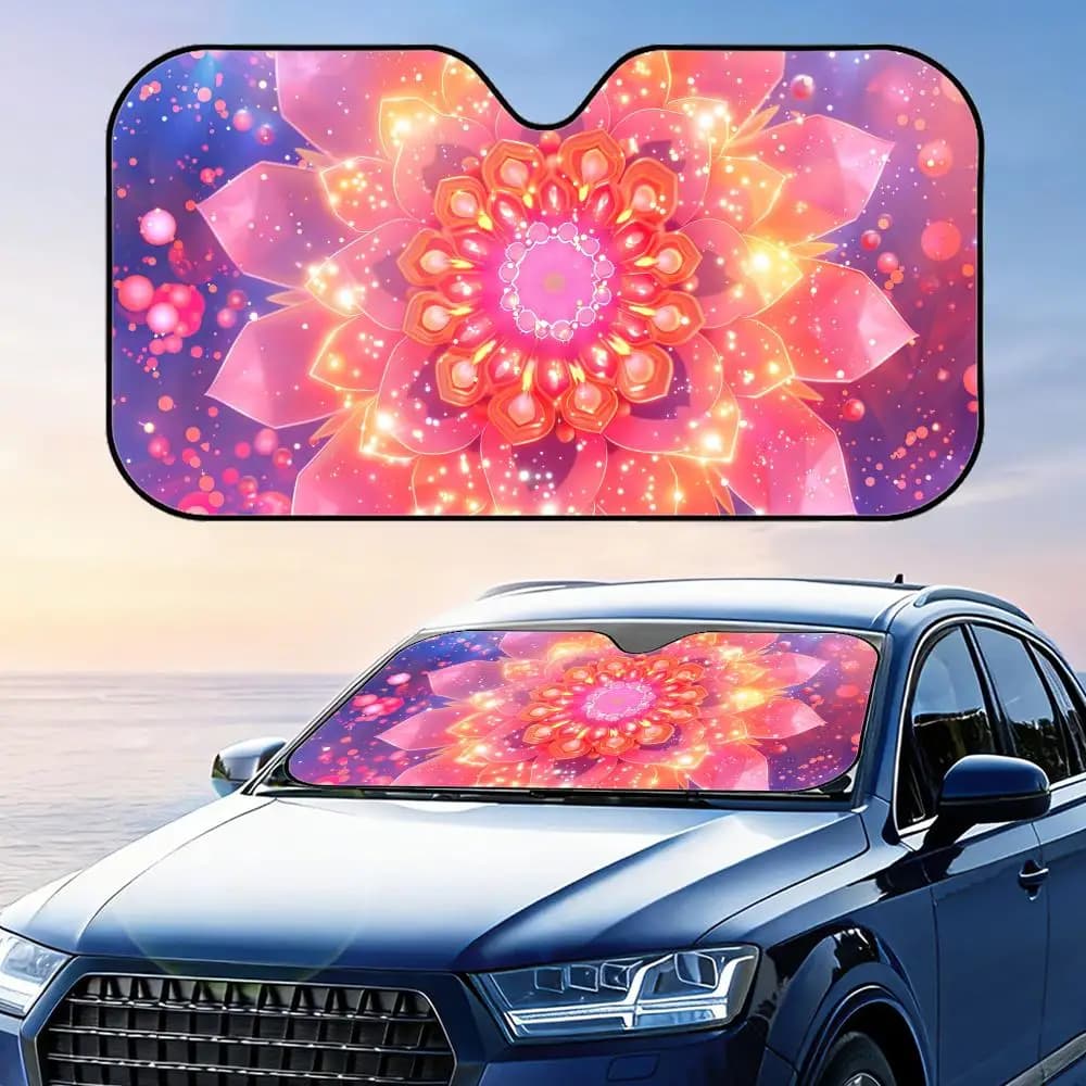 Parasole pieghevole universale per parabrezza auto con motivo Mandala Galattico Rosa, protezione UV e isolamento termico