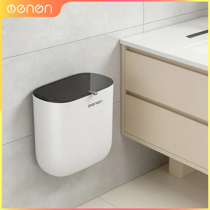 Wall‑Mounted Trash Can No‑Drill Flip‑Top Large Capacity Household Wastepaper Basket Bathroom Toilet Household Trash Can