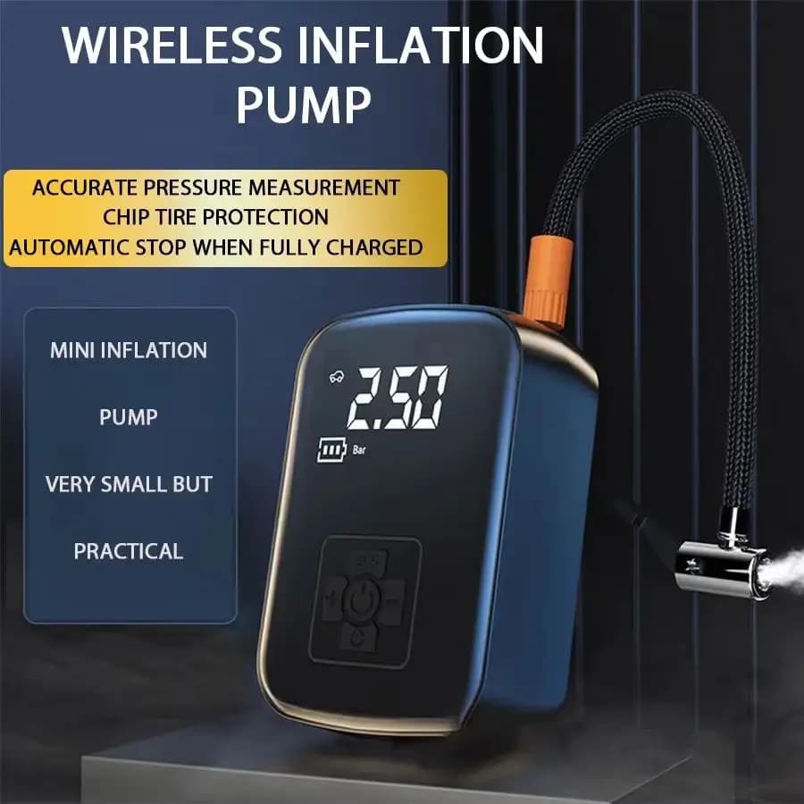 Pompa di gonfiaggio per pneumatici Smart Auto-Stop - Compressore d'aria digitale senza fili per auto, moto, bici, palle con ricarica rapida