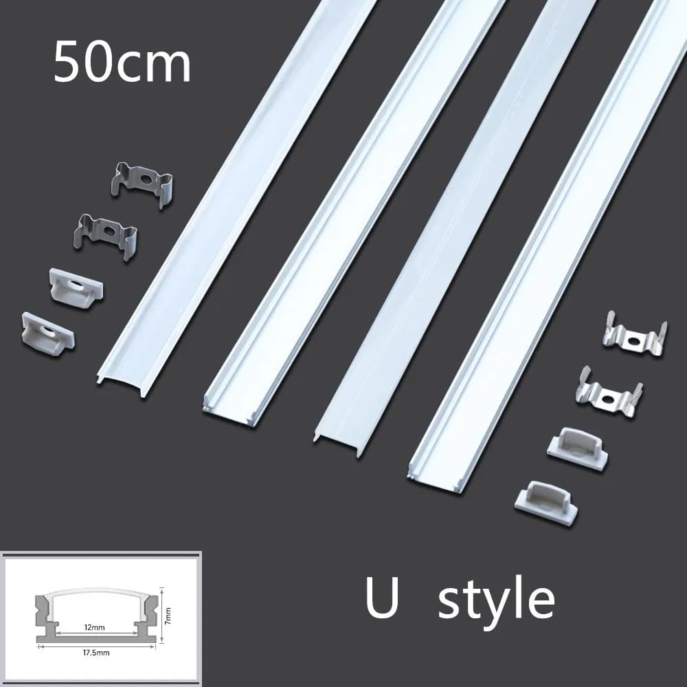50cm LED Aluminum Channel for LED Strip Shaped Aluminum Profile V/U with PC Cover Milky Diffuser, LED Bar Light Strip Support