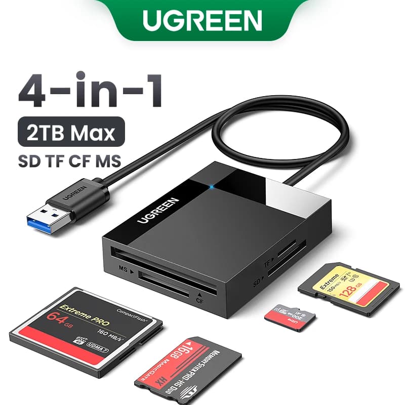 Lettore di schede UGREEN Adattatore scheda 4 in 1 USB3.0 USB-C OTG a SD CF Micro SD TF MS per PC portatile Adattatore scheda di memoria Windows macOS