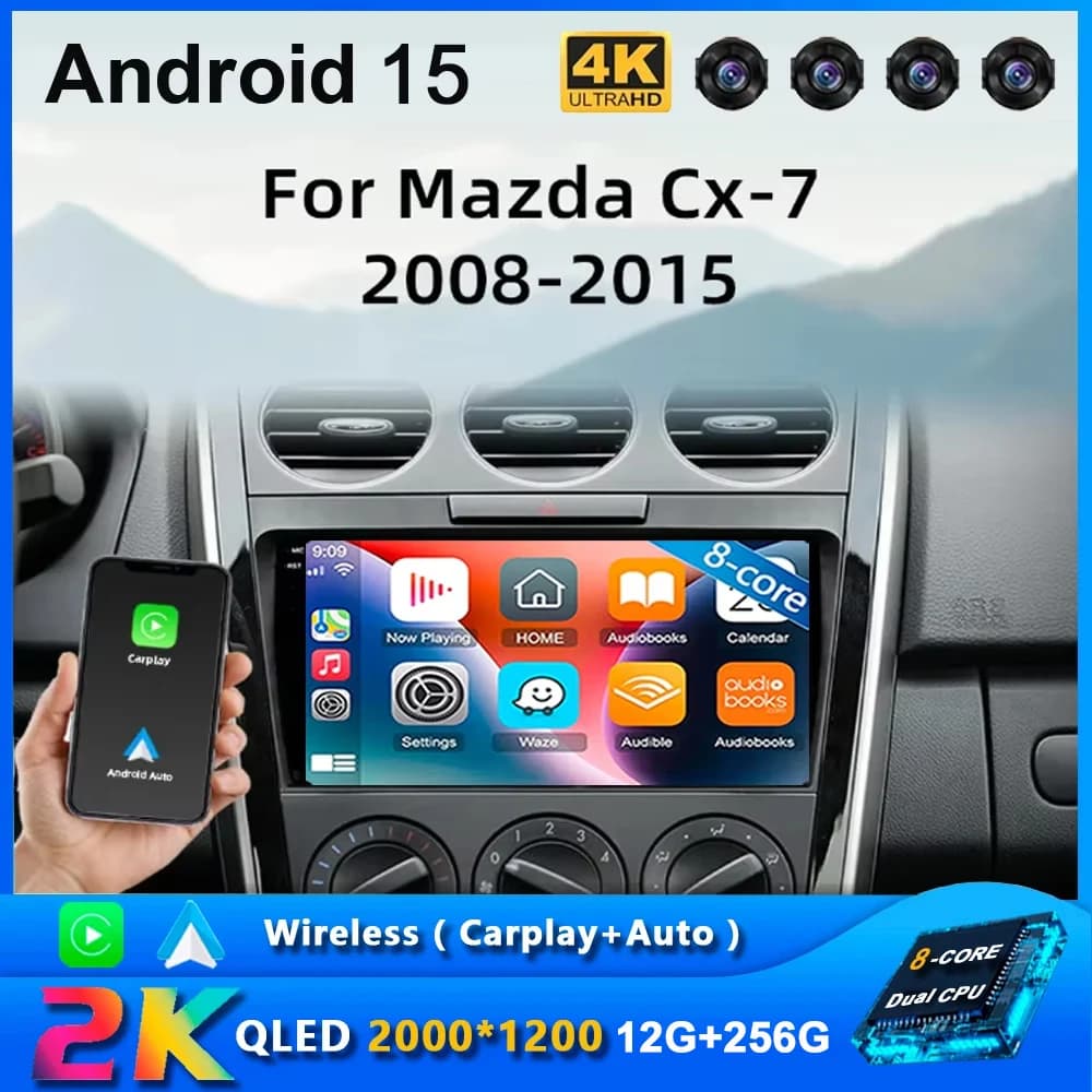 Android 15 Carplay Car Radio For MAZDA CX-7 CX7 CX 7 2008 2009 2010 - 2015 Navigation GPS Multimedia Player stereo wifi BT