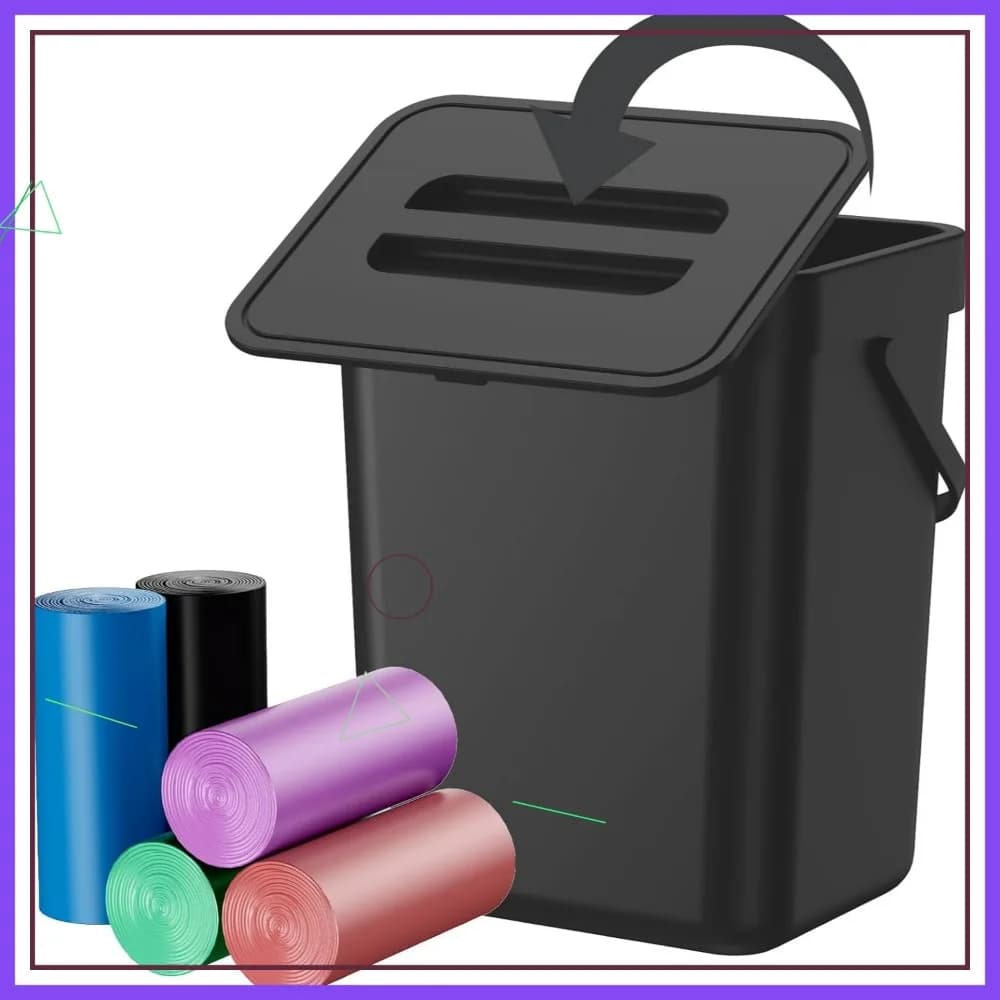 Cestino per compost sospeso con coperchio, include 100 sacchetti della spazzatura, a prova di animali domestici e antiodore per cucina, bagno, ufficio (nero, 0,8 gal/3 litri)