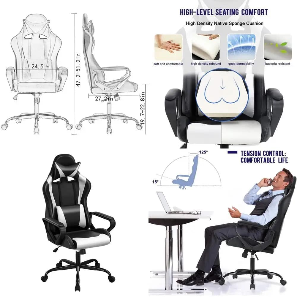 Sedia da Gaming Ergonomica con Schienale Alto, Supporto Lombare Regolabile e Funzione Reclinabile per Adulti e Uso in Ufficio