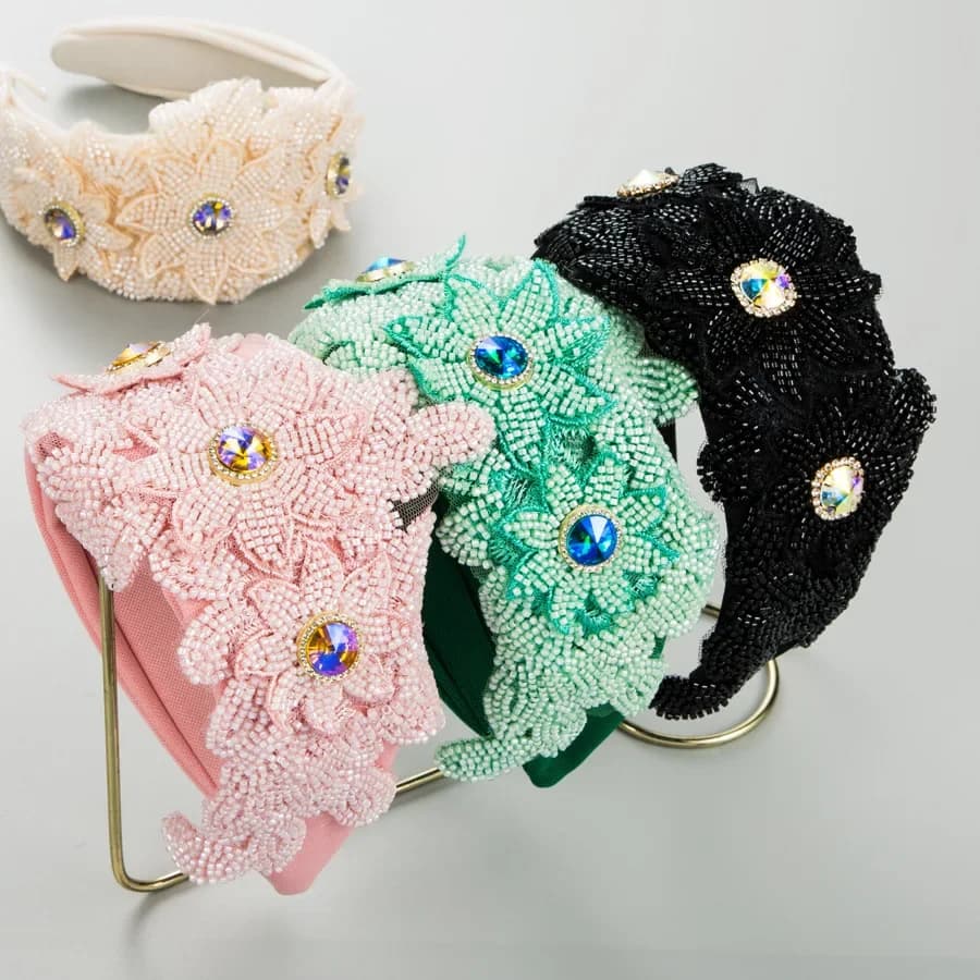Handmade Beaded Flower Headband Textured Seed Bead Hairband Shiny Opal Centerpiece Wedding Guest Hairband Elegant Headpiece
