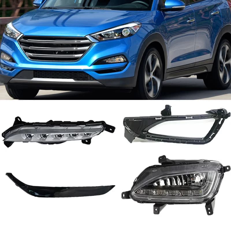 For Hyundai Tucson 2015 2016 2017 2018 LED DRL Fendinebbia Assembly Auto bumper Front Light Daylight Fendinebbia Blade Cover