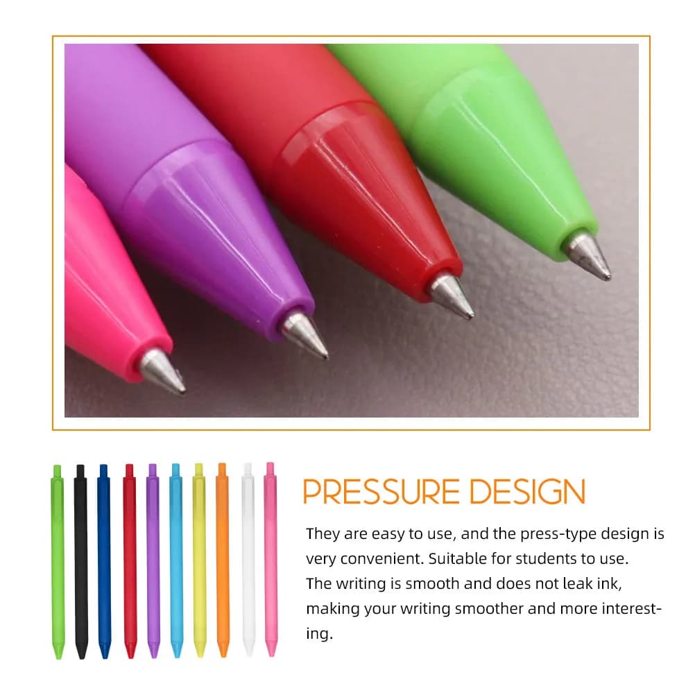 10Pcs Colorful Gel Pens Press Mechanism Smooth Flow Ink High Grade Plastic Manual Pens for Students Teachers Office Workers