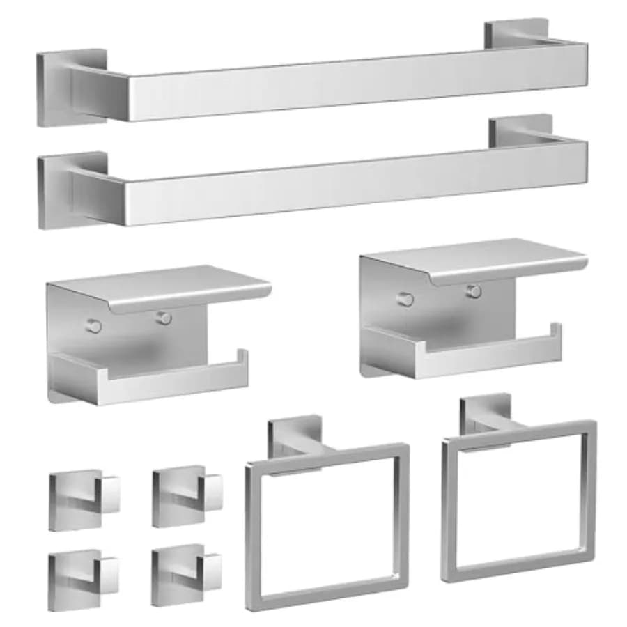 Set di accessori da bagno in acciaio inossidabile nichel spazzolato, 10 pezzi, con 2 barre portasciugamani da 16 pollici, 2 porta carta igienica.