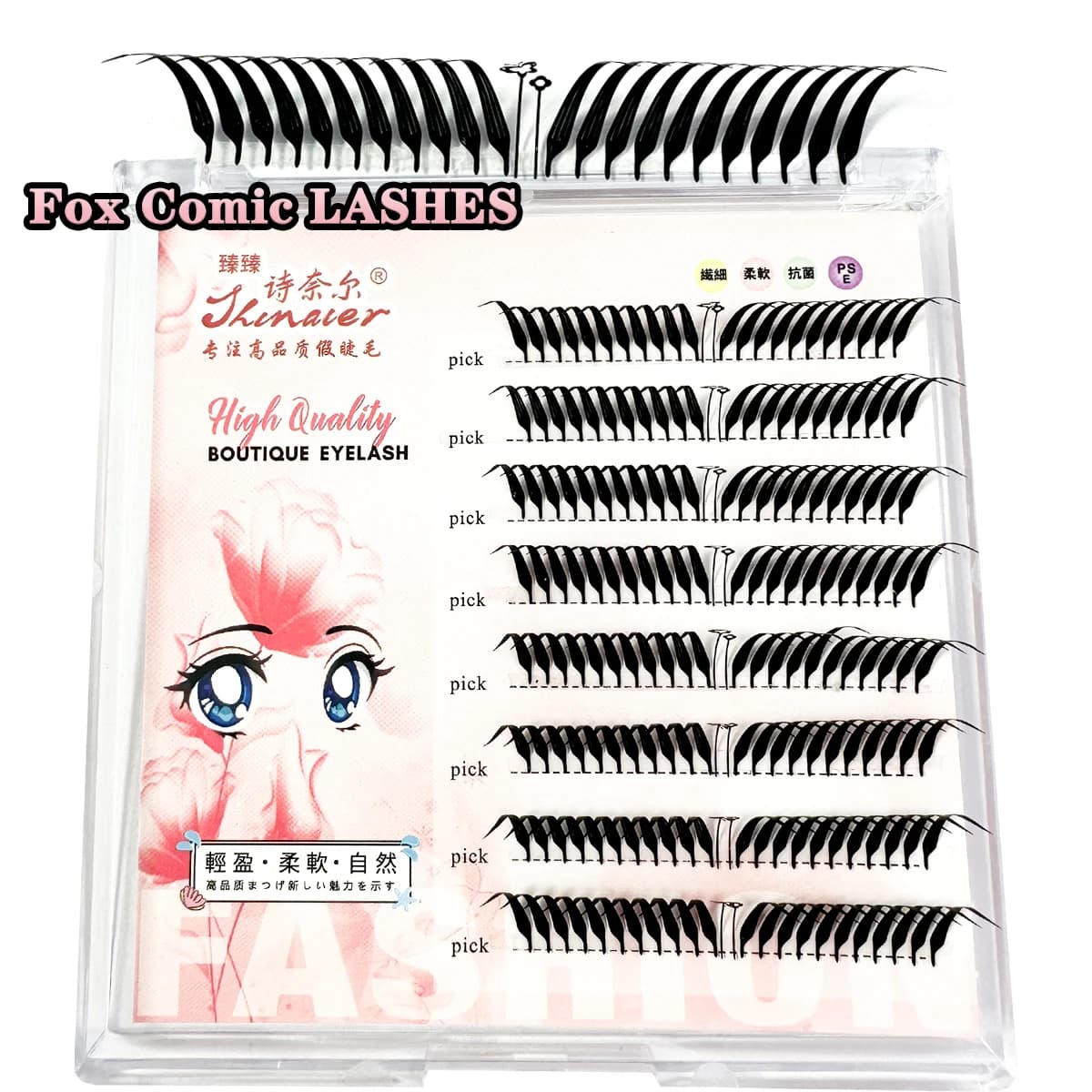 New8-15mm Fox Comic Spire Lashes Premade Fans Estensioni delle ciglia Naturale Morbido Volume individuale Ciglia finte Fornitori Trucco