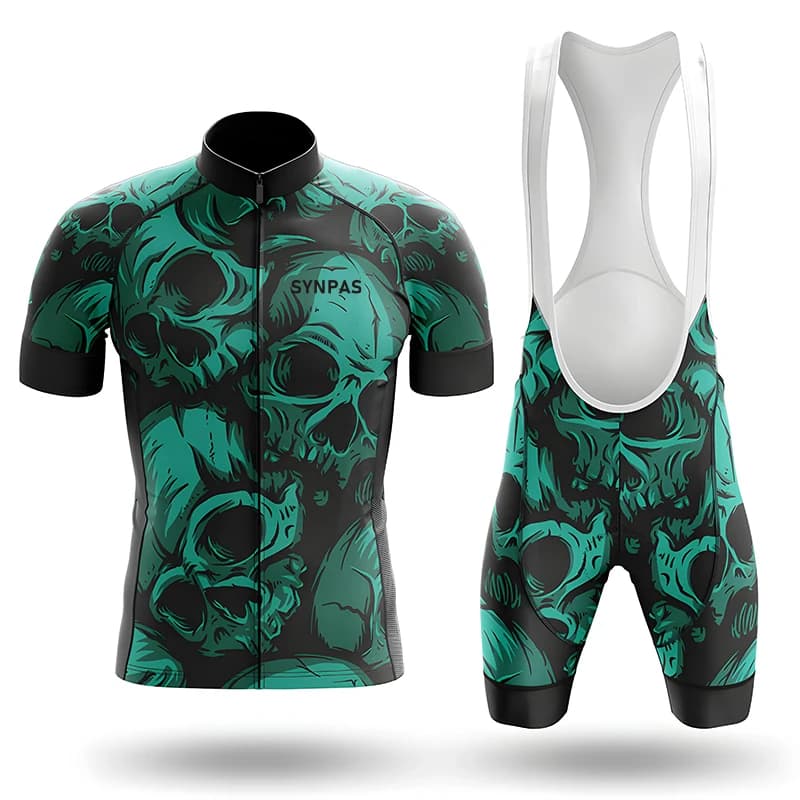 SYNPAS men's cycling jersey cycling bib summer skull pattern cycling top cycling shorts sun protection cycling sportswear set