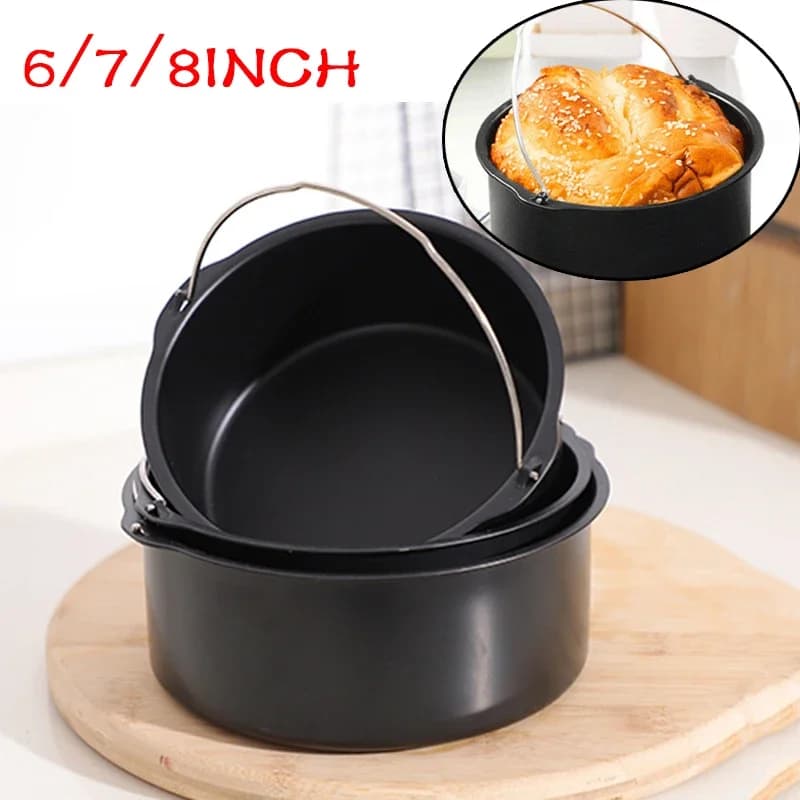 Cestello per Friggitrice ad Aria da 6/7/8 Pollici, Stampo Antiaderente, Teglia da Forno per Friggitrice ad Aria, Accessori Riutilizzabili per Pizza e Pollo Fritto