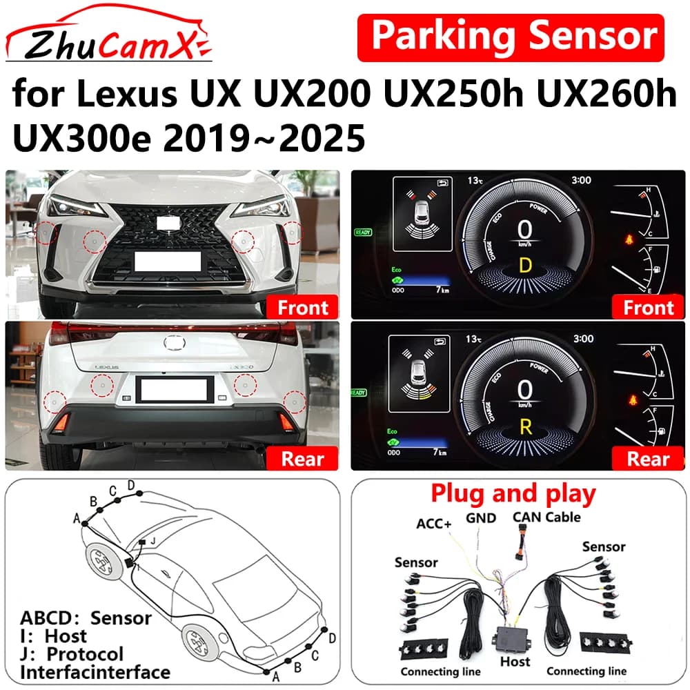 ZhuCamX per Lexus UX UX200 UX250h UX260h UX300e 2019-2025 Auto OEM Sensore di Parcheggio Anteriore Posteriore Retromarcia Assist Sistema di AID di Retromarcia