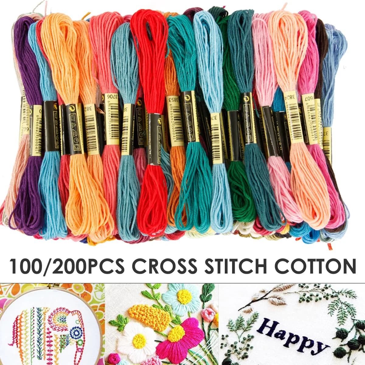 100/200 Pezzi Filo da Ricamo Multicolore, Fili per Punto Croce, Matasse di Cotone, Kit per Cucito Fai-da-Te, Accessori per Cucito