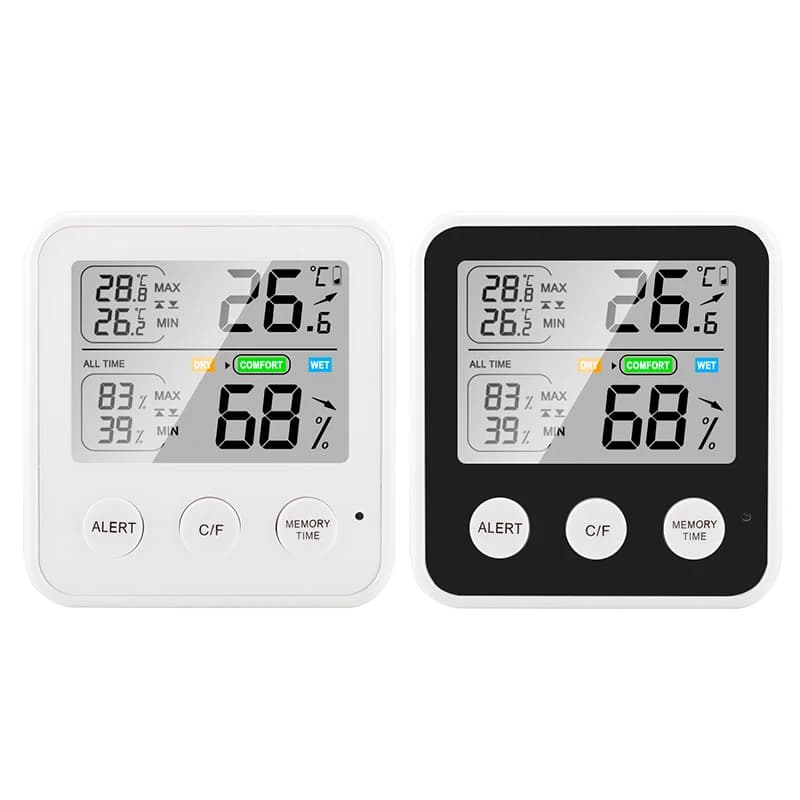 Termometro Igrometro Digitale LCD Grande – Monitor Temperatura e Umidità con Allarme Limite e Indicatore di Tendenza per Casa, Cantina, Serra