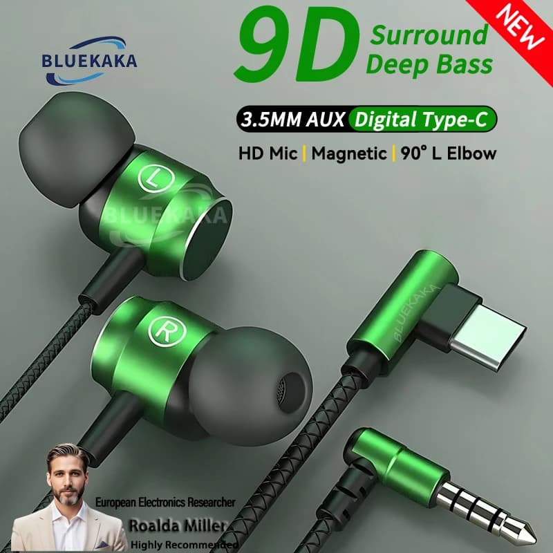 NEW 9D HIFI Heavy Low Headphones 3.5MM AUX/Type-C Digital Earphone Chip Magnetic In-ear Headphones for Samsung/iPhone