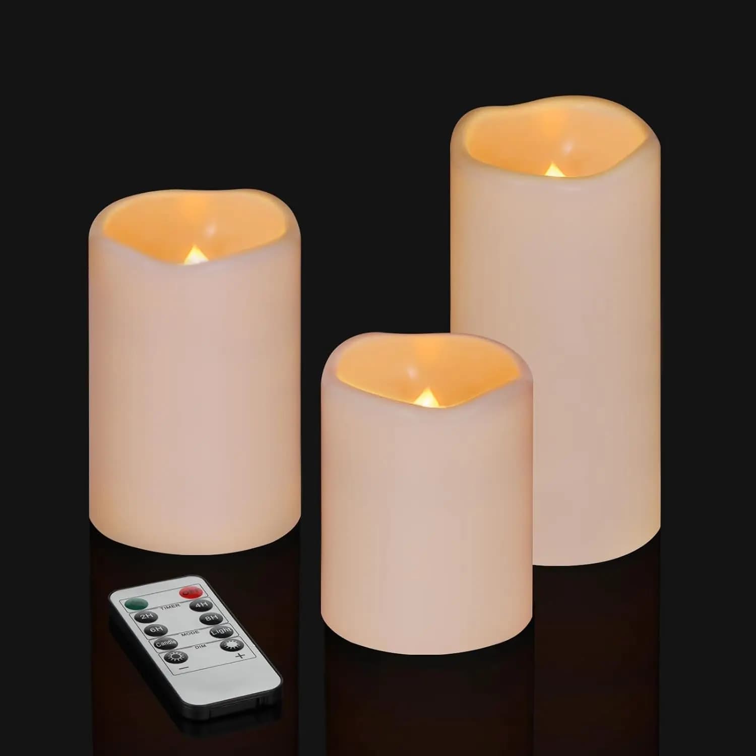 Set di 3 Candele Senza Fiamma Avorio con Telecomando e Timer, Funzionamento a Batteria per Uso Interno ed Esterno