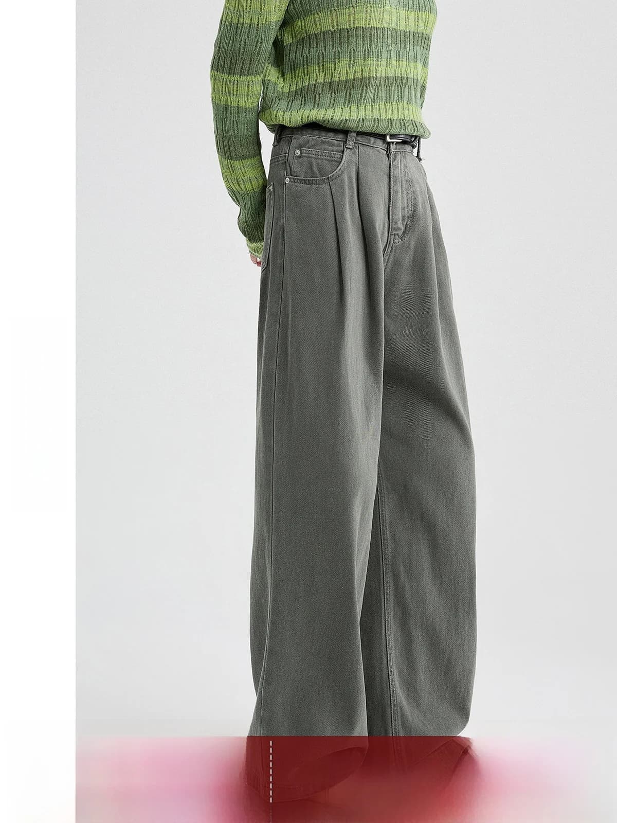 Jeans a Gamba Larga da Donna, Nuova Collezione Primavera 2026, Stile Vintage, Slim Fit, Vita Alta, Pantaloni a Gamba Larga con Pieghe, Tinta Unita