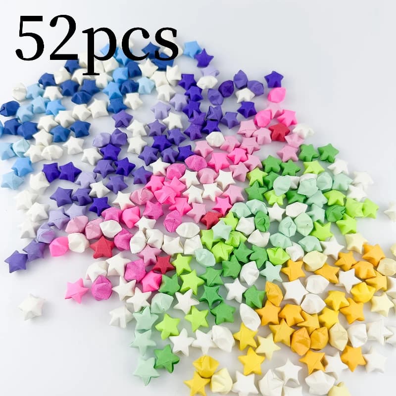 52 finished star origami finished hand gradual change colored paper stars, origami stars for birthday and valentine gifts graduation gifts and home decoration, colored paper lucky star decoration
