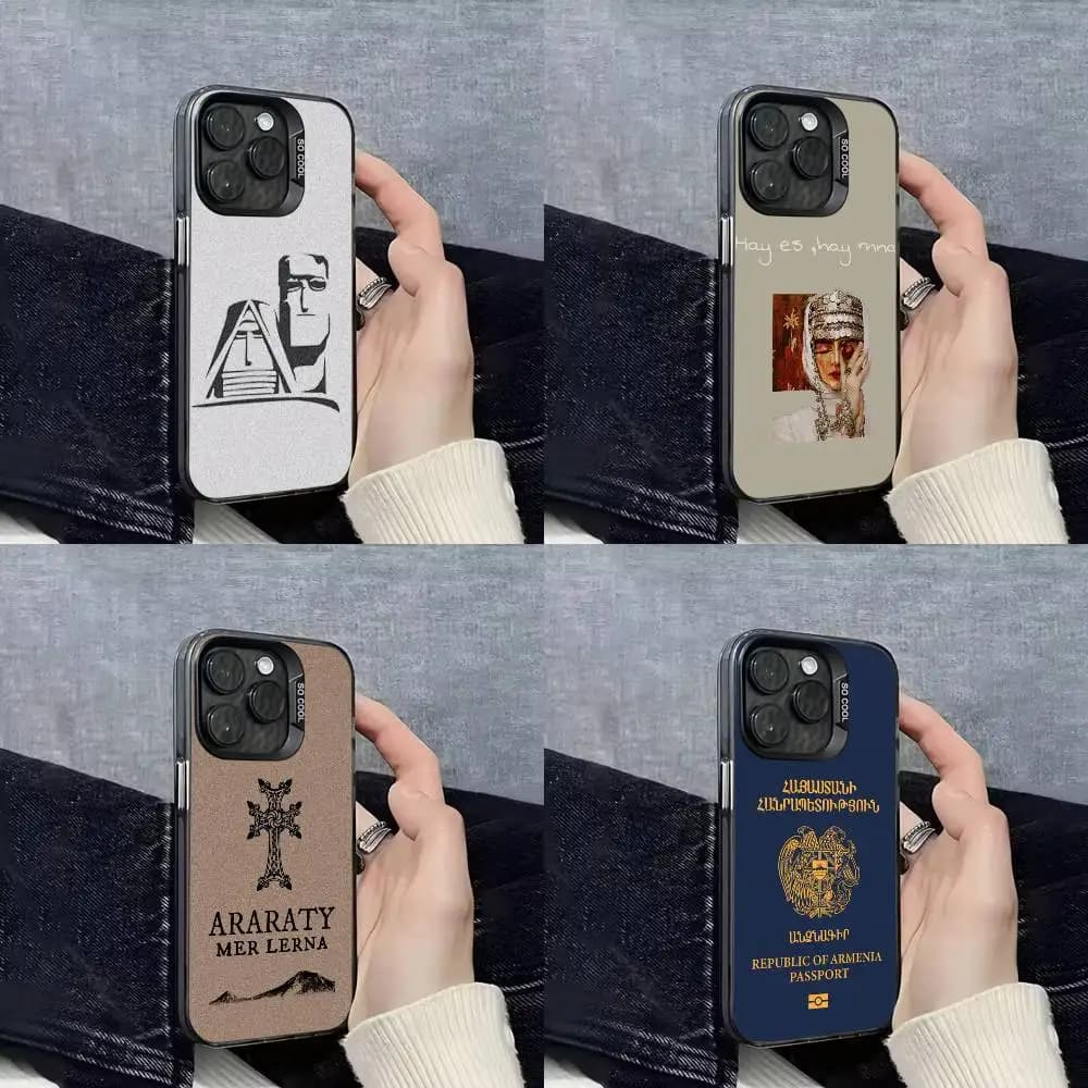 Custodia per telefono con collage per passaporto con bandiera dell'Armenia per iPhone 17,16,15,14,13,12,11,Pro,Max,Plus,E,SE4,Air,Mini Cover IMD nera