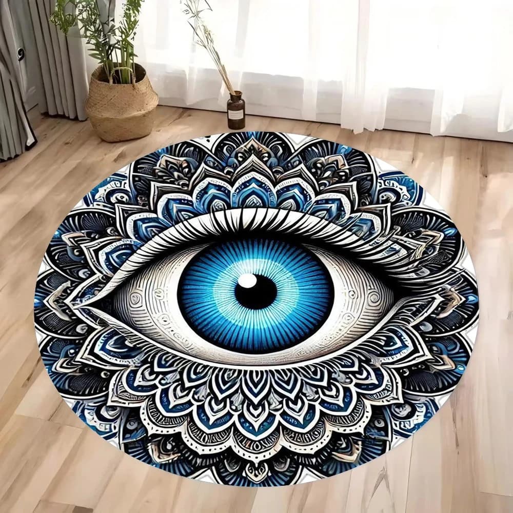1pc Blue Evil Eye Carpet Mat Rug Mandala Pattern Symmetric Decorative Minimalist Modern Living Room Home Decor Soft Floor Mat