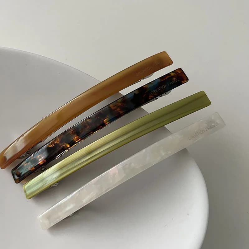 Korean Fresh Green White Flat Spring Hair Clips for Thin Hair Half Up Ponytail Holder Short Hair Clasp