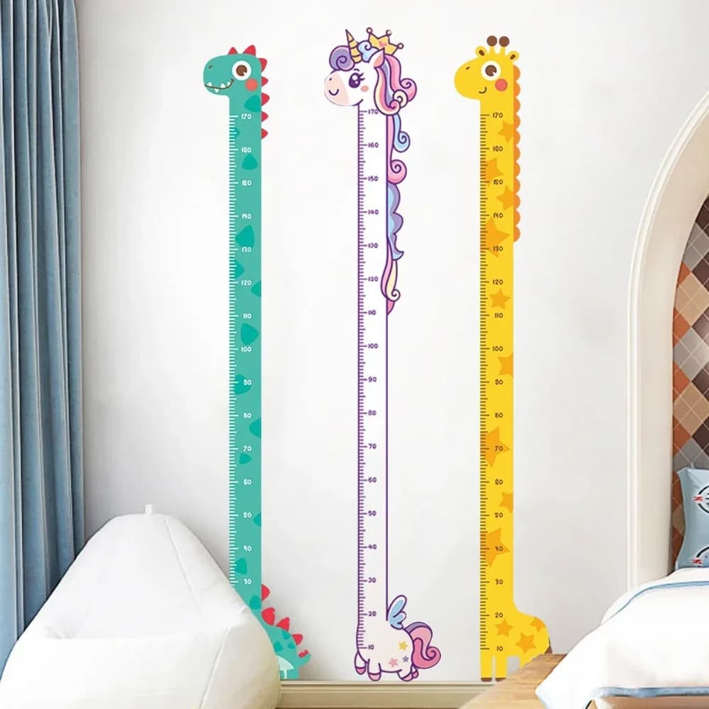 Wall Decalcomanie with 180 cm extravagant animal growth chart: unicorn height stickers, dinosaur, giraffe for the decor of the children's room and children