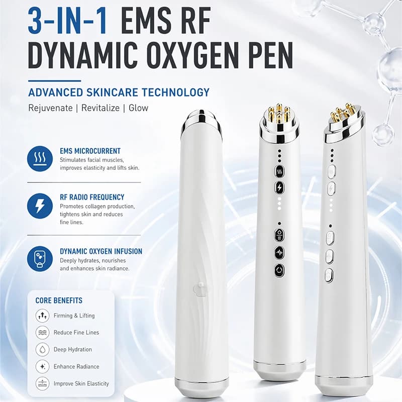 3 In 1 RF EMS Microcurrent Oxygen Injection Beauty Pen Multi Gear Home Face Lifting Tightening Serum Import Anti-Aging Portable