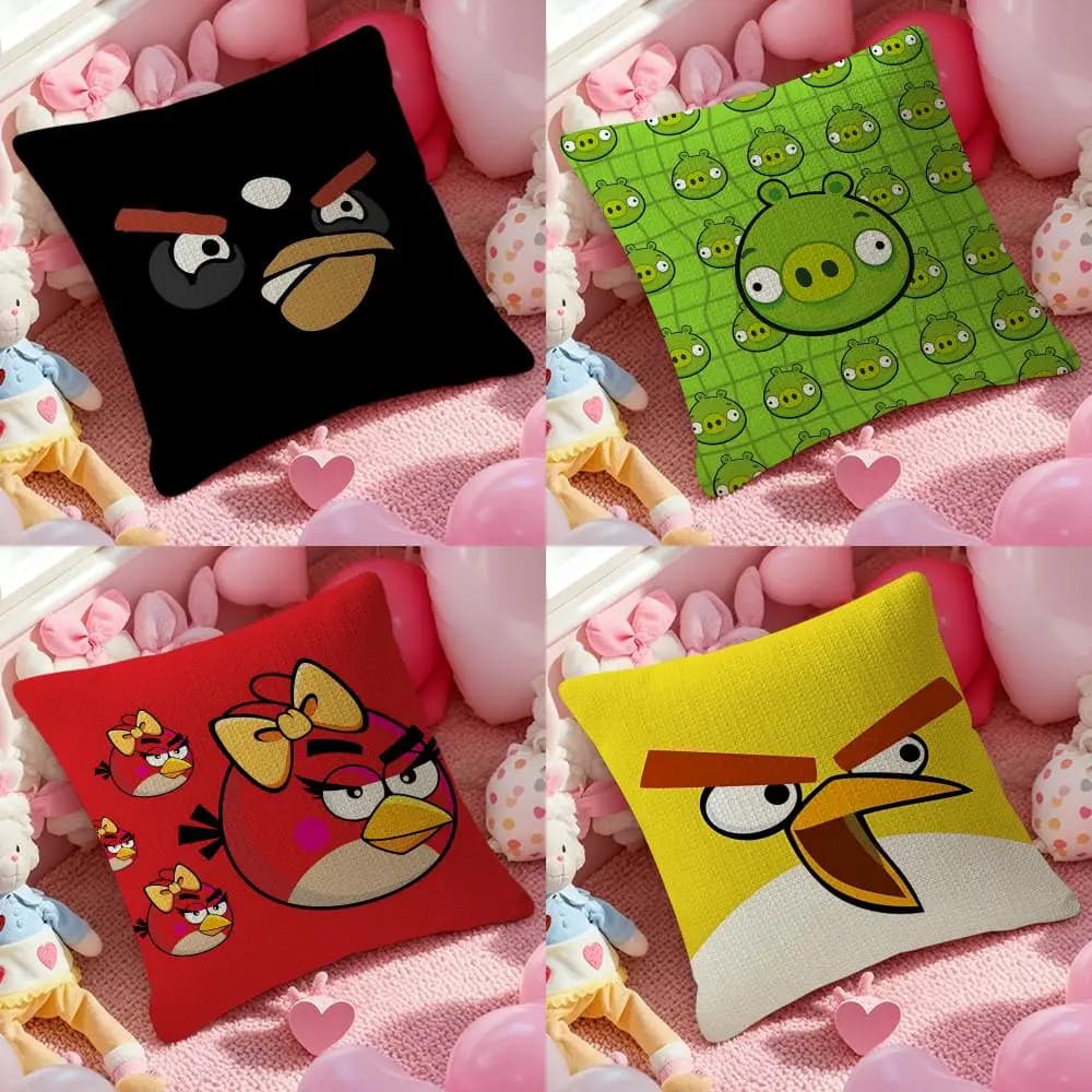 Game Character A-Angry Birds Cushion Cover Natural Linen Printed Pillow case Cool Breathable for Living Room Bedroom Sofa