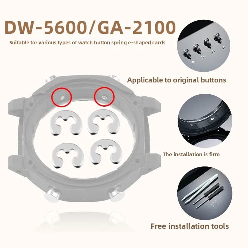 Molla a scatto tipo E in acciaio inossidabile per Casio DW5600 GA2100 Anello di tenuta con rondella a molla per pulsante dell'orologio Tipo E Fermo per anello elastico
