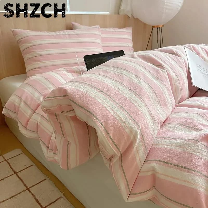 Exquisite Striped 100% Cotton Duvet Cover Set Single/Double, 3Pcs Soft