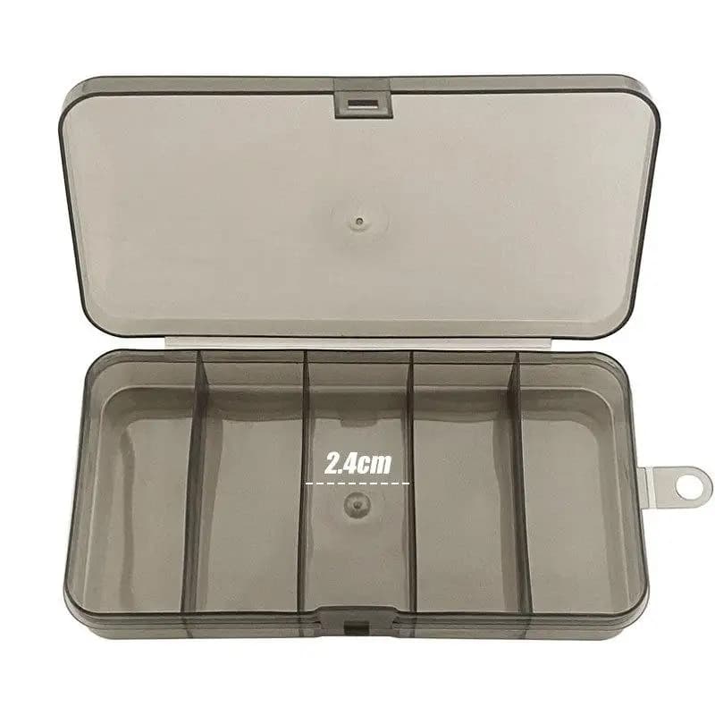 2 Pieces Plastic Fishing Tool Box with 5 Parts, Transparent and Hangable, to Store baits and accessories