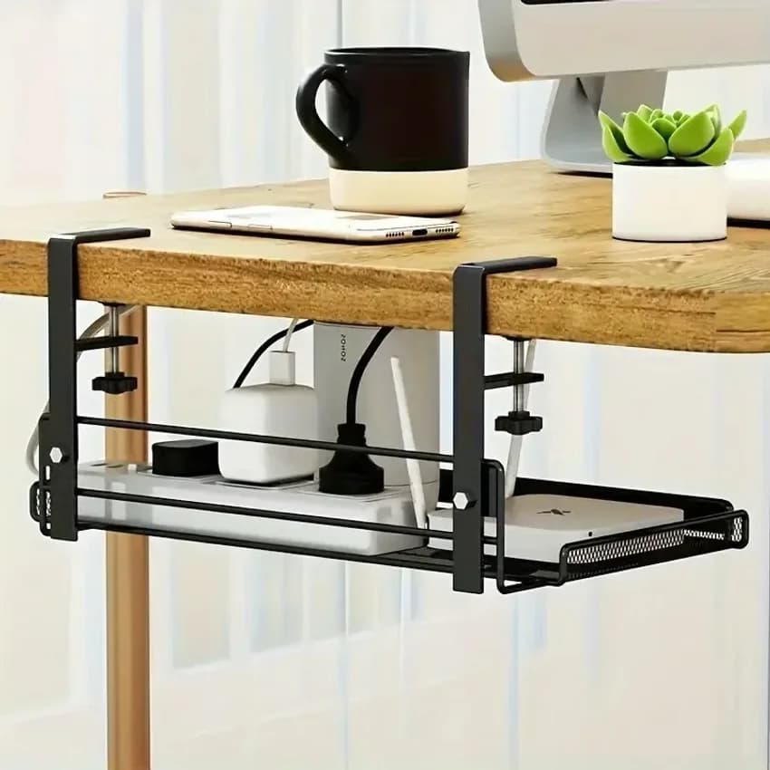 Vassoio Portacavi Sotto Scrivania con Scaffale Portaoggetti - Senza Foratura, Adatto per l'Organizzazione del Desktop in Ufficio Domestico, Multifunzione