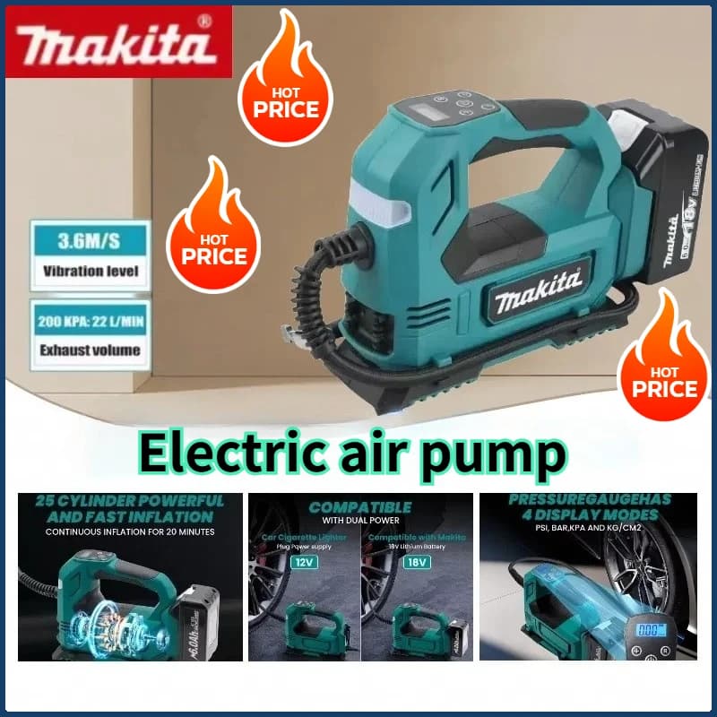 Gonfiatore d'aria a batteria Makita: pompa per pneumatici portatile con display digitale per auto e motocicli per elettroutensile a batteria Makita 18V