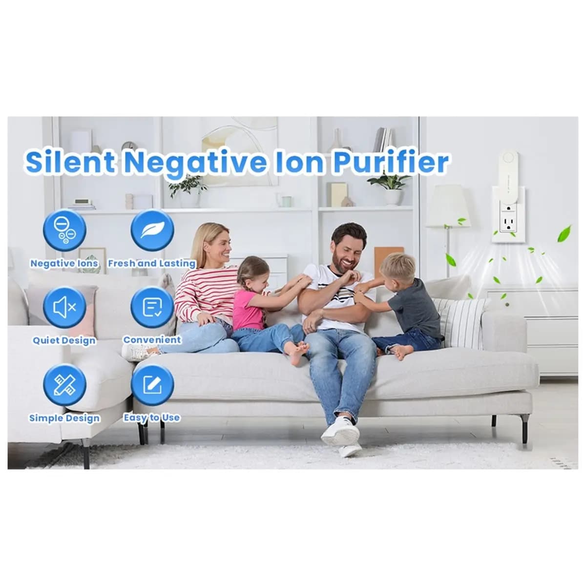(ABJZ) Purificatore d'aria, purificatore d'aria a ioni negativi plug-in, elimina gli odori, silenzioso, per camere da letto, bagni, 4 pezzi, presa americana