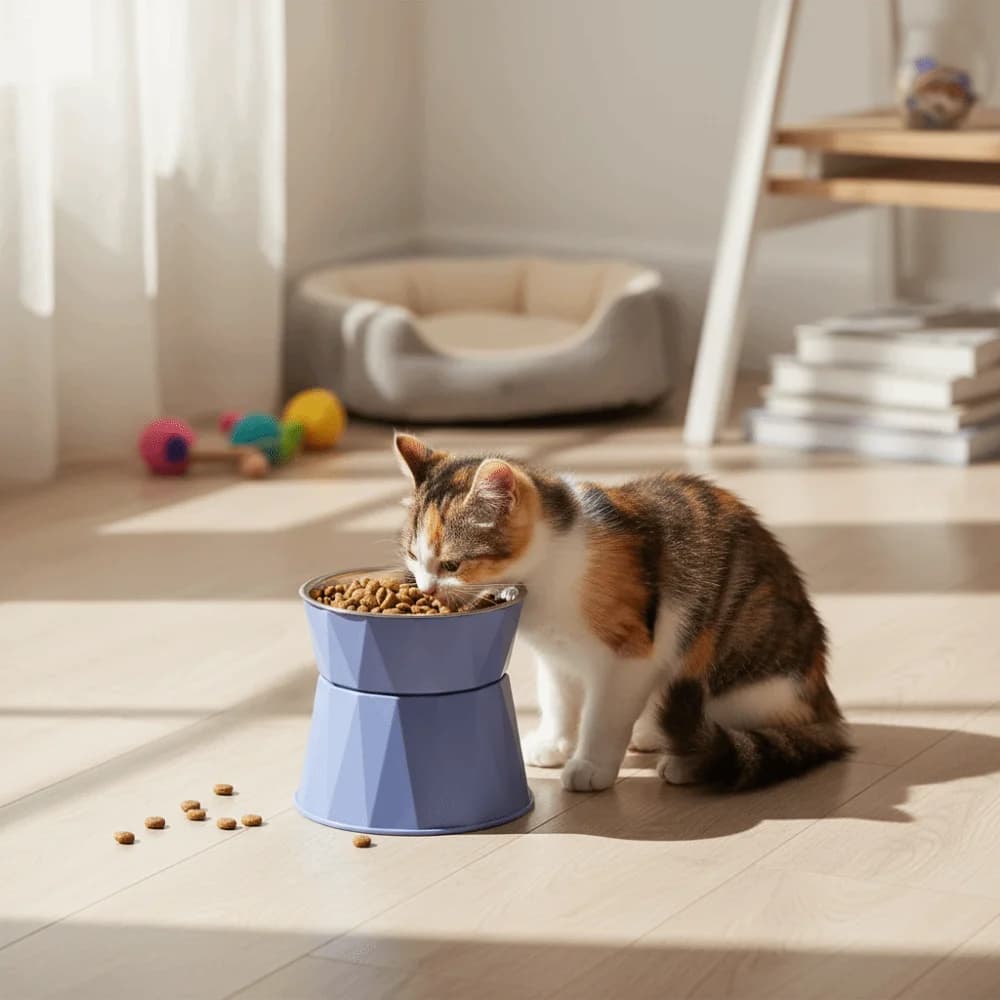 Ciotola per Gatti in Acciaio Inox con Piedini Alti, Anti-Ribaltamento, Protezione Collo, Mangiatoia Rialzata per Animali Domestici