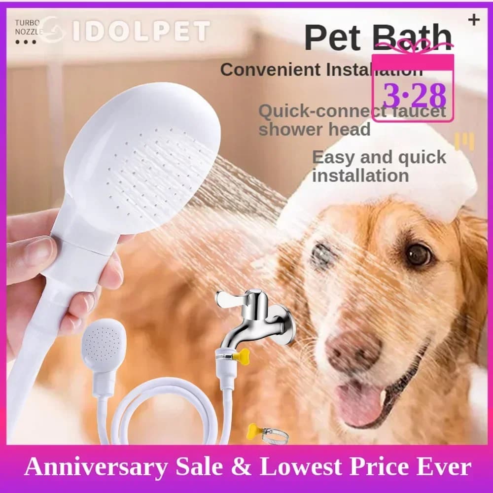 Attacco per doccia per cani con spruzzatore per rubinetto per tubo flessibile per lavandino portatile per animali domestici con vite senza fine regolabile per doccia per cani, soffione per scarichi