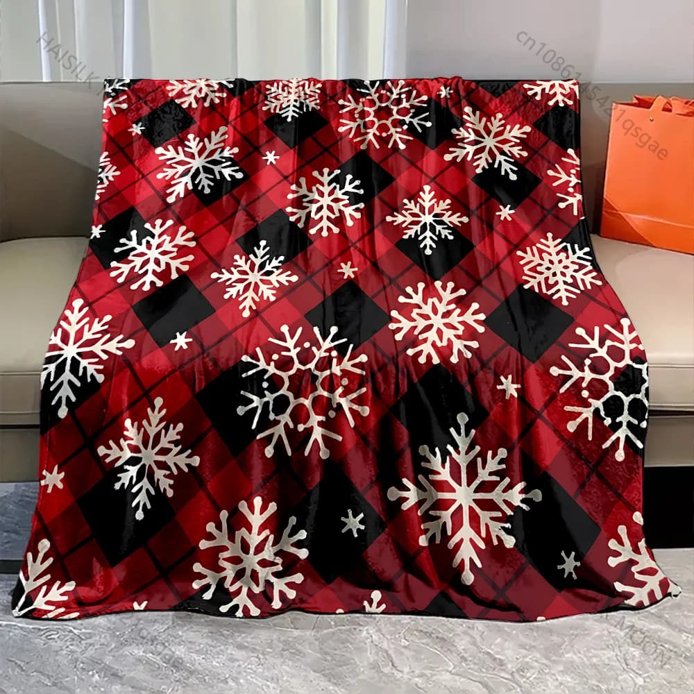 Coperta con motivo elementi natalizi in tartan scozzese, materiale in flanella, morbido e caldo per tutte le stagioni, campeggio all'aperto, picnic, camper