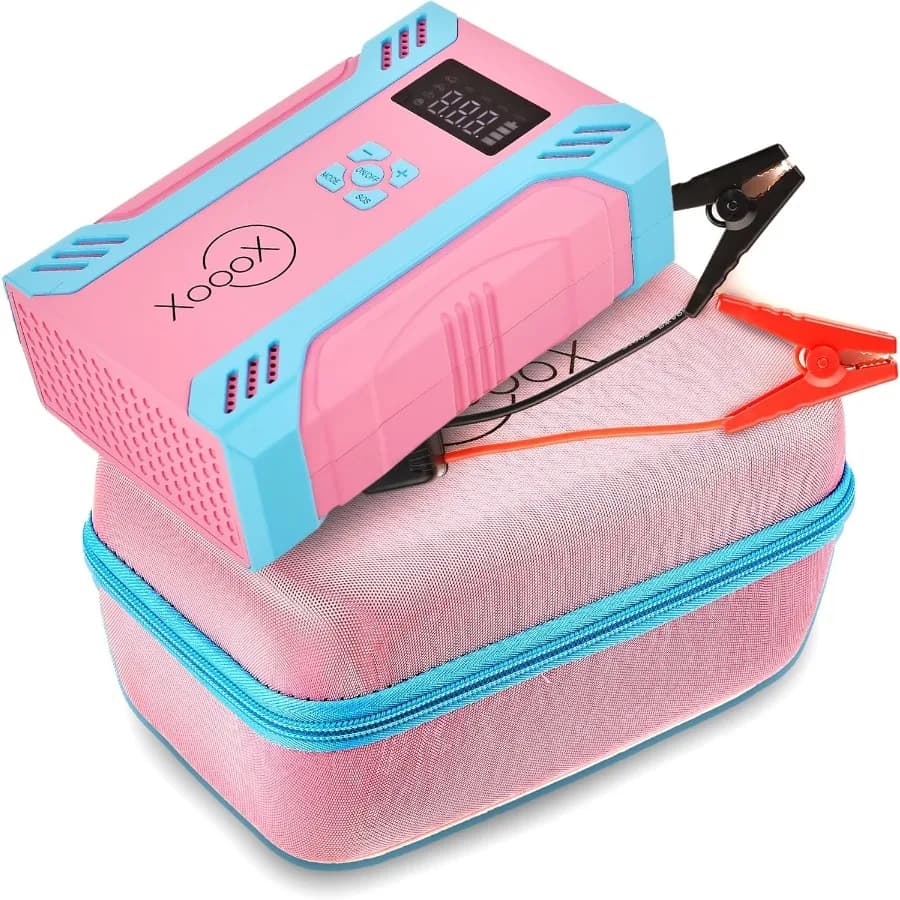 XoooX A17 Kit di avviamento portatile per auto con pompa per pneumatici incorporata; Cavi di ponticello con pacco batteria di avvio di emergenza da 12 V; Batteria portatile