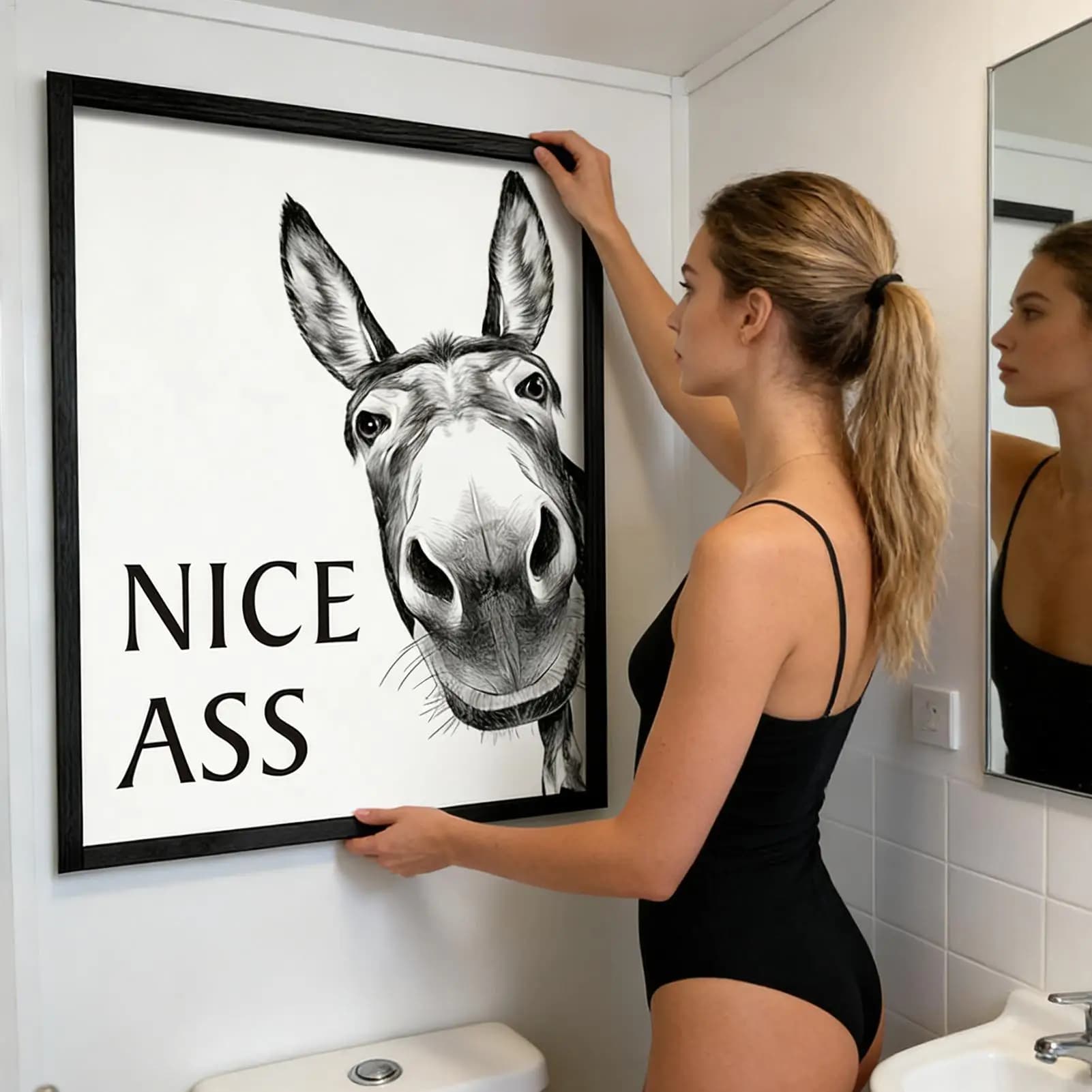 Funny donkey bathroom wall decoration painting NICE ASS funny poster Modern Bath Wall Art funny decorative poster