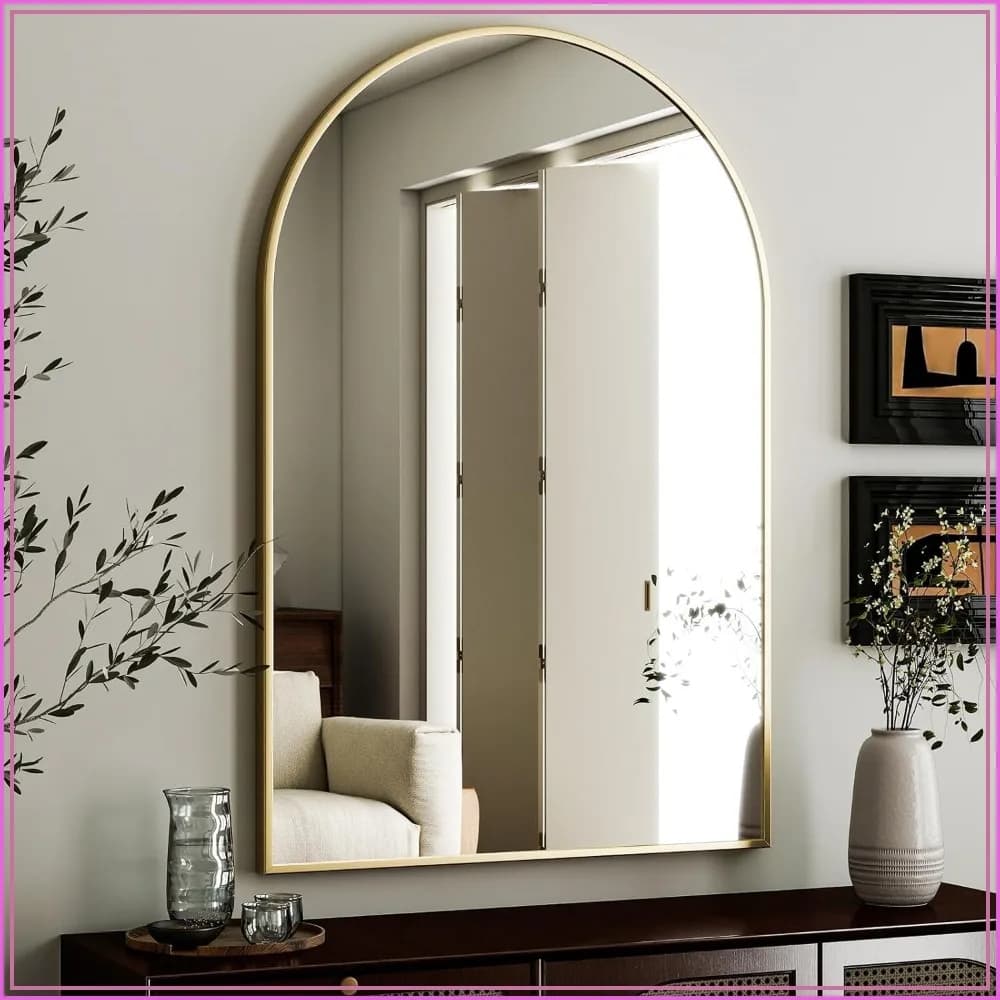 Arched Wall Mirror 24x36 inch, Gold Metal Frame for Bathroom, Bedroom, Entryway