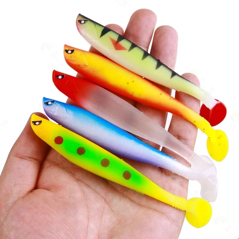 Set di Esche Artificiali Morbide Kede SimulationTSoft 5-6 Pezzi, Minnow Bionico Multi-Sezione per Bass, Pesce Mandarino, Topmouth Culter